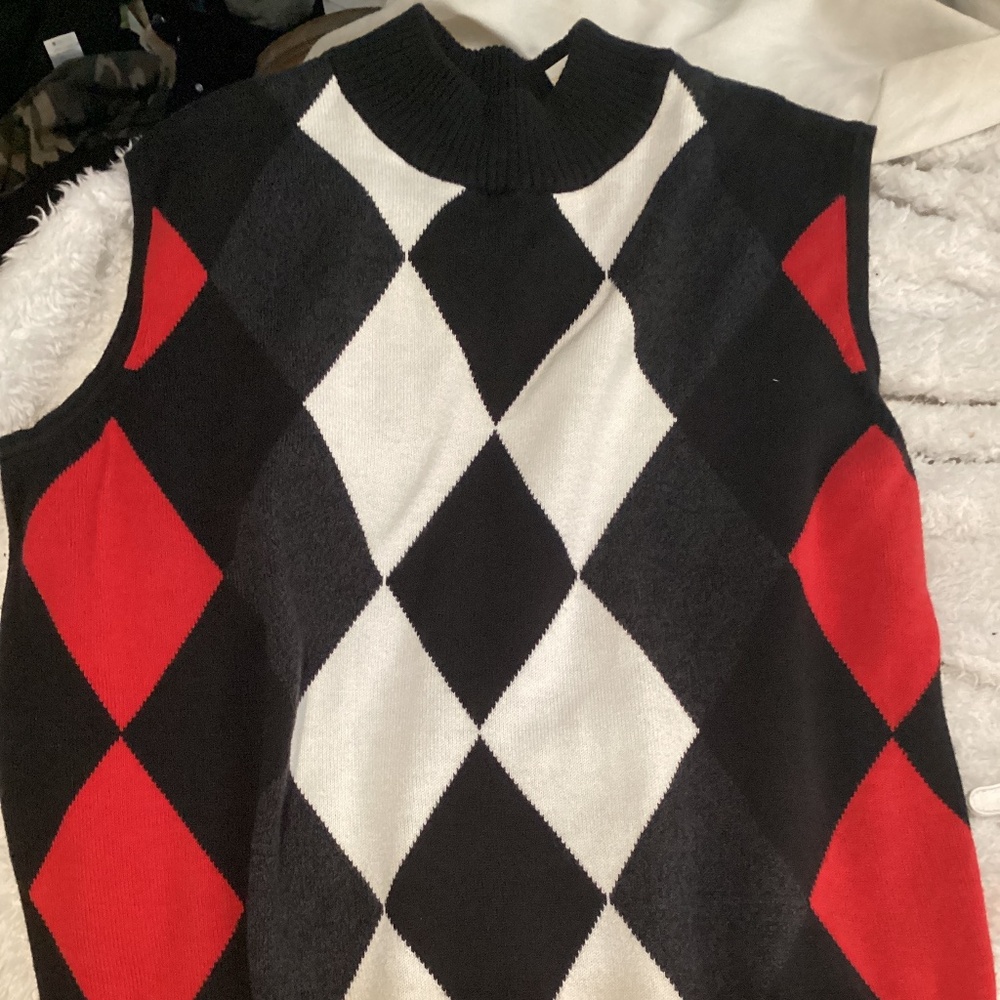 Vintage Izod knit sleeveless mock neck argyle sweater vest